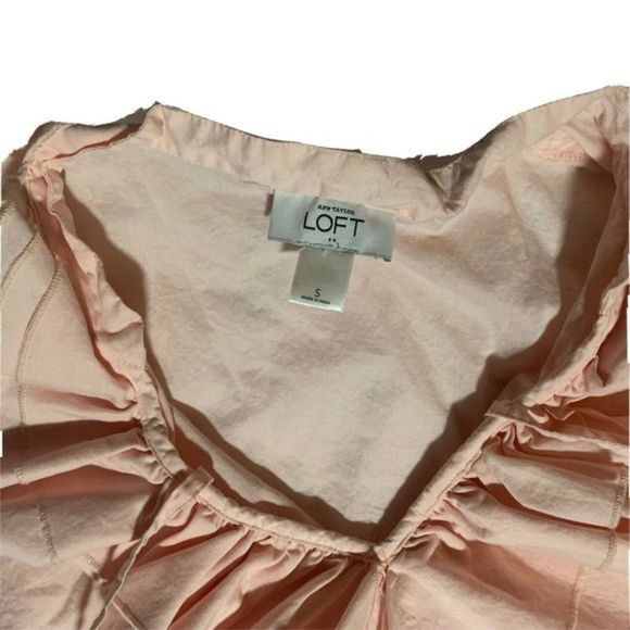 LOFT Womens Ruffled VNeck Sleeveless Pink Peach Blouse Top Size SMALL - Picture 2 of 3